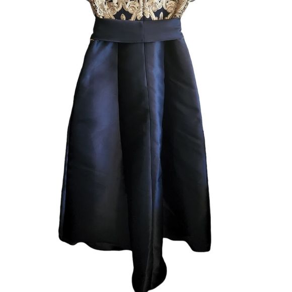 R&M Richards Blue and Gold Embellished Sequin Bow High Low Ball Gown Dress - Picture 6 of 12